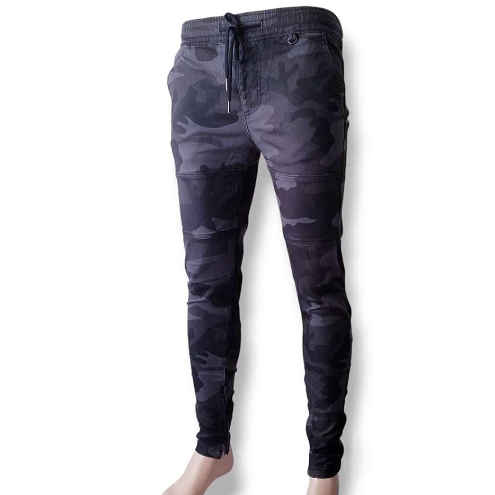 Hyper Denim Camouflage Gray Black Pants With Inner Side Leg Zippers